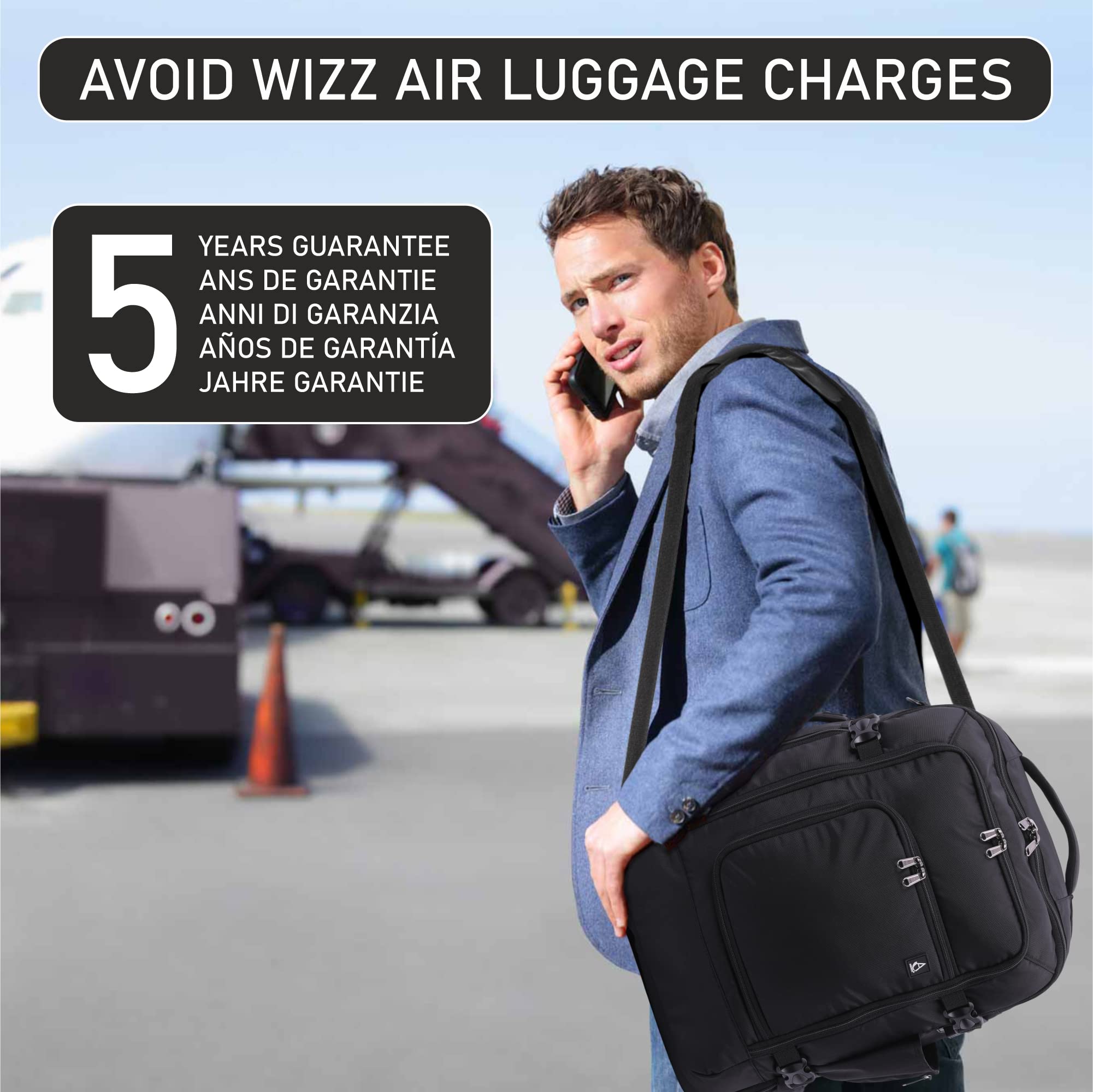 Aerolite 40x30x20 Wizz Air Maximum Size Backpack Eco-Friendly Cabin Luggage Approved Travel Carry On Holdall Lightweight Shoulder Bag Flight Rucksack with YKK Zippers 5 Year Warranty - Packed Direct UK