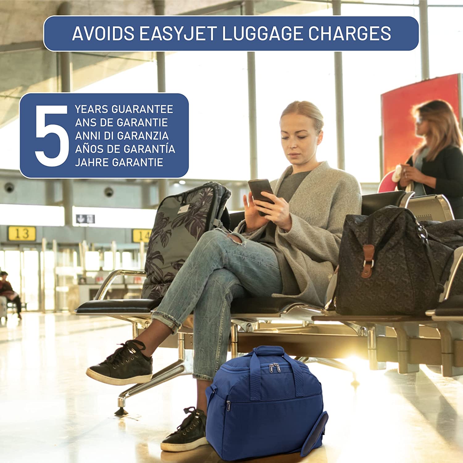 Aerolite (45x36x20cm) New and Improved 2021 easyJet Maximum Size Holdall Cabin Luggage Under Seat Flight Bag, Black - Packed Direct UK