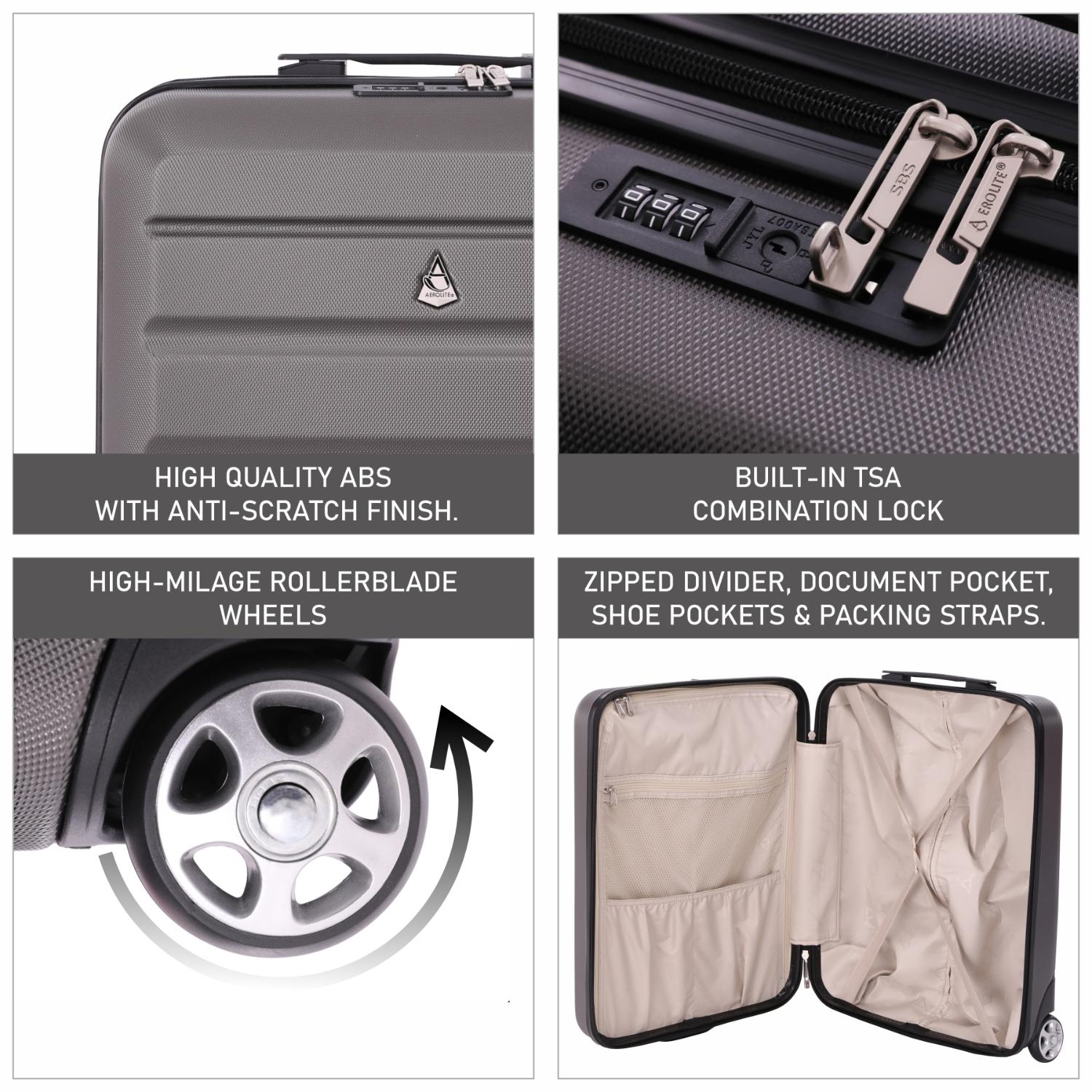Aerolite (55x40x20cm) Ryanair Maximum Allowance 40L Lightweight Hard Shell Cabin Hand Luggage, Also Approved for easyJet, British Airways, Jet2 and More - Packed Direct UK