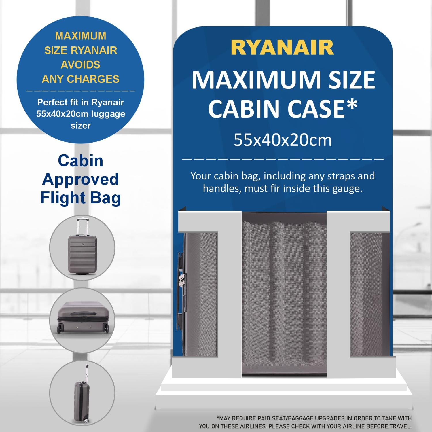 Aerolite (55x40x20cm) Ryanair Maximum Allowance 40L Lightweight Hard Shell Cabin Hand Luggage, Also Approved for easyJet, British Airways, Jet2 and More - Packed Direct UK