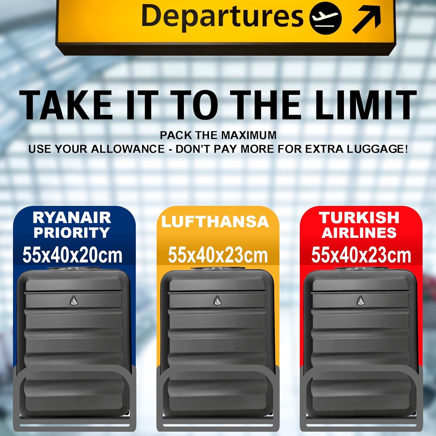 Aerolite (55x40x20cm) Ryanair Maximum Allowance 40L Lightweight Hard Shell Cabin Hand Luggage, Also Approved for easyJet, British Airways, Jet2 and More - Packed Direct UK