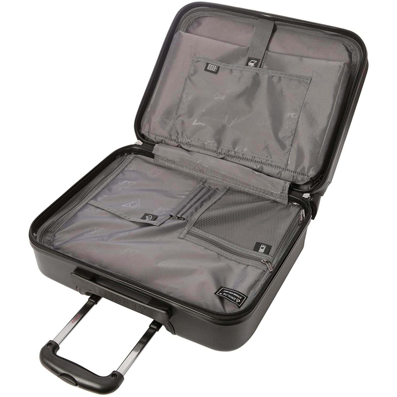 Aerolite Hard Shell Rolling Padded Laptop Case Bag on 4 Wheels - Fits up to 15.6", Overnight Trolley Business Hand Cabin Luggage Case Black - Packed Direct UK