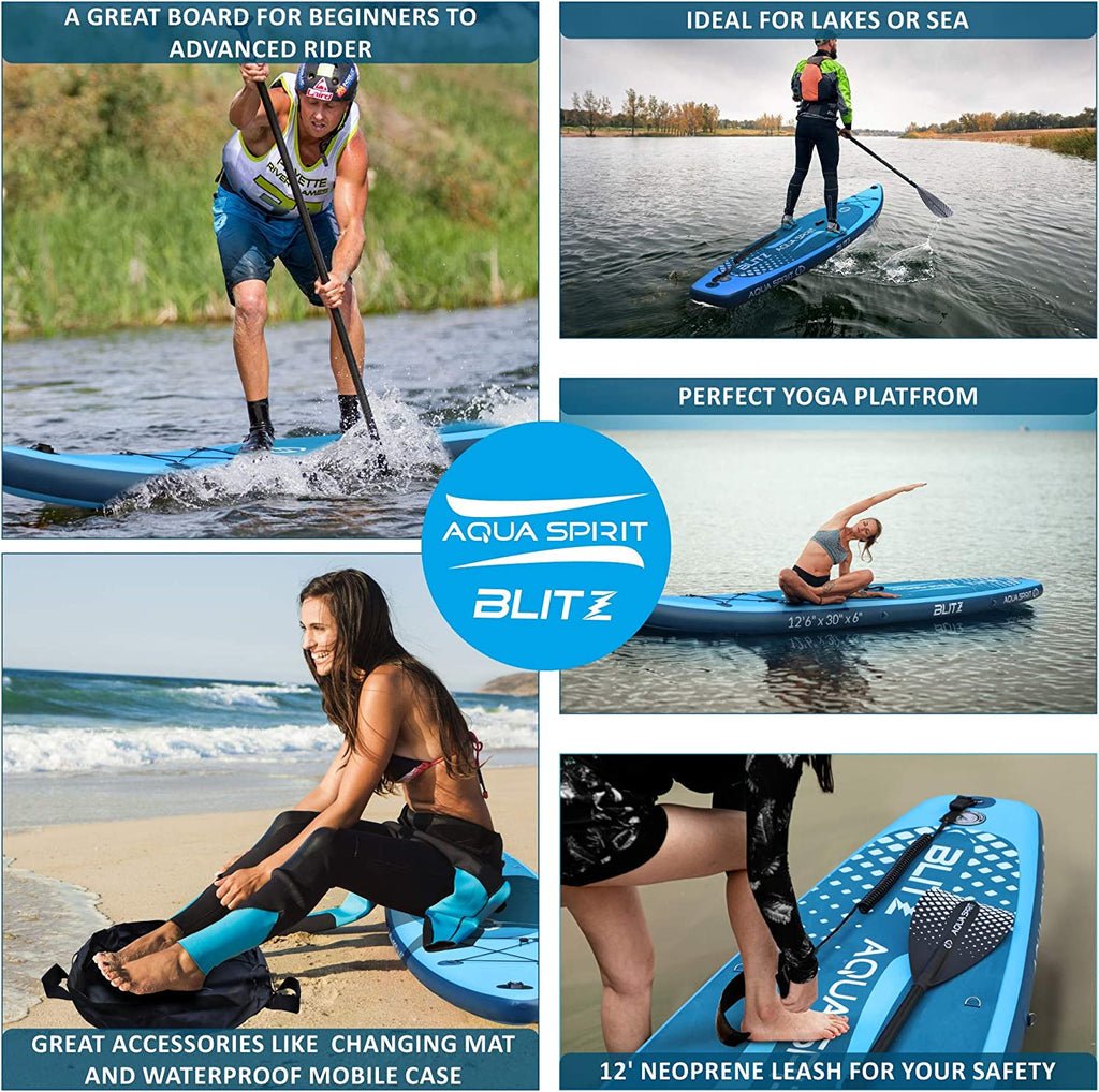 AQUA SPIRIT Blitz 12'6" PREMIUM iSUP Inflatable Stand up Paddle Board & Kayak with Top Accessories, Made From Premium Material, All Inclusive Package, 2 Years Of Warranty - Packed Direct UK