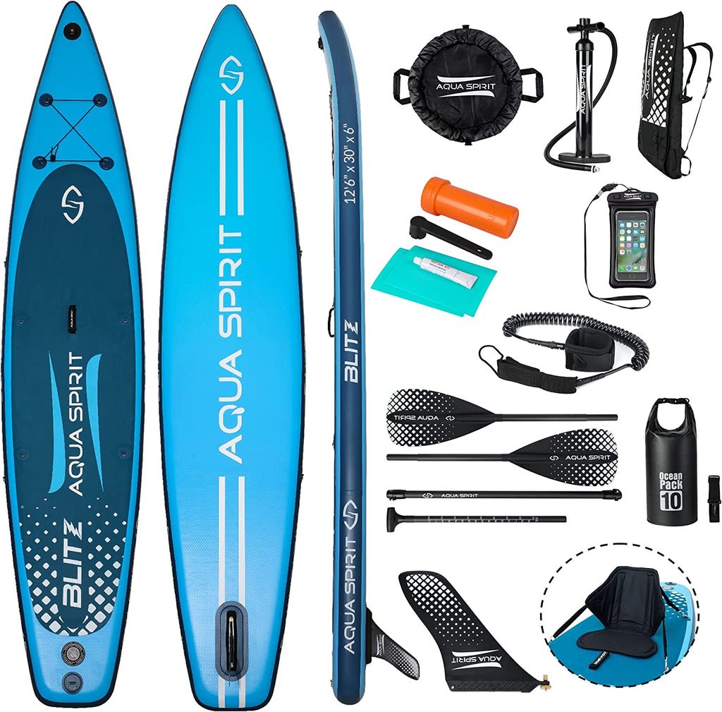 AQUA SPIRIT Blitz 12'6" PREMIUM iSUP Inflatable Stand up Paddle Board & Kayak with Top Accessories, Made From Premium Material, All Inclusive Package, 2 Years Of Warranty - Packed Direct UK