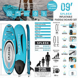 Aqua Spirit Splash Inflatable Stand Up SUP 9’x31”x6” Beginners Paddle Board For Kids/ Small Adults With Accessories, Paddle, Pump, Back Pack, Leash, Repair Kit, 2 Year Warranty - Packed Direct UK