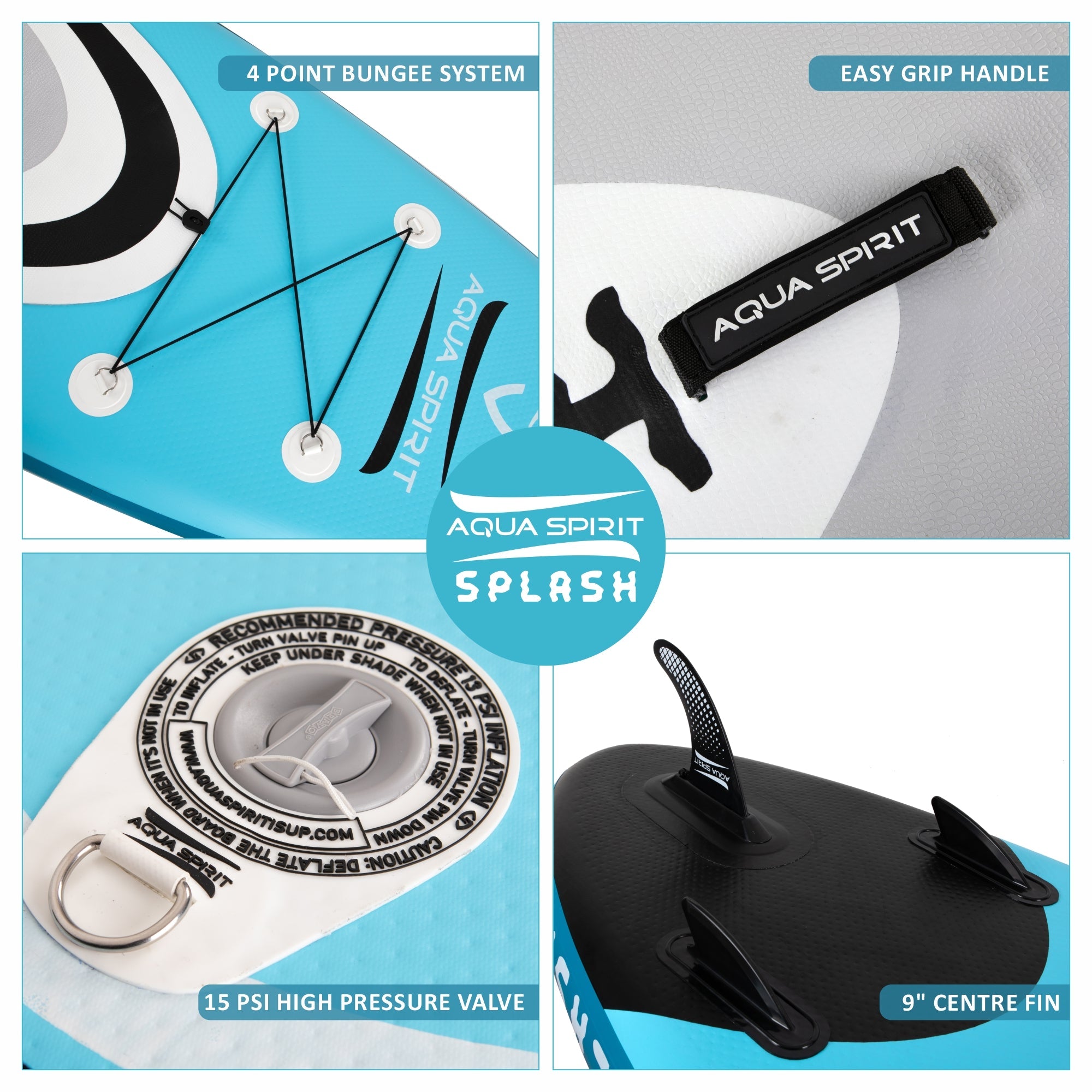 Aqua Spirit Splash Inflatable Stand Up SUP 9’x31”x6” Beginners Paddle Board For Kids/ Small Adults With Accessories, Paddle, Pump, Back Pack, Leash, Repair Kit, 2 Year Warranty - Packed Direct UK