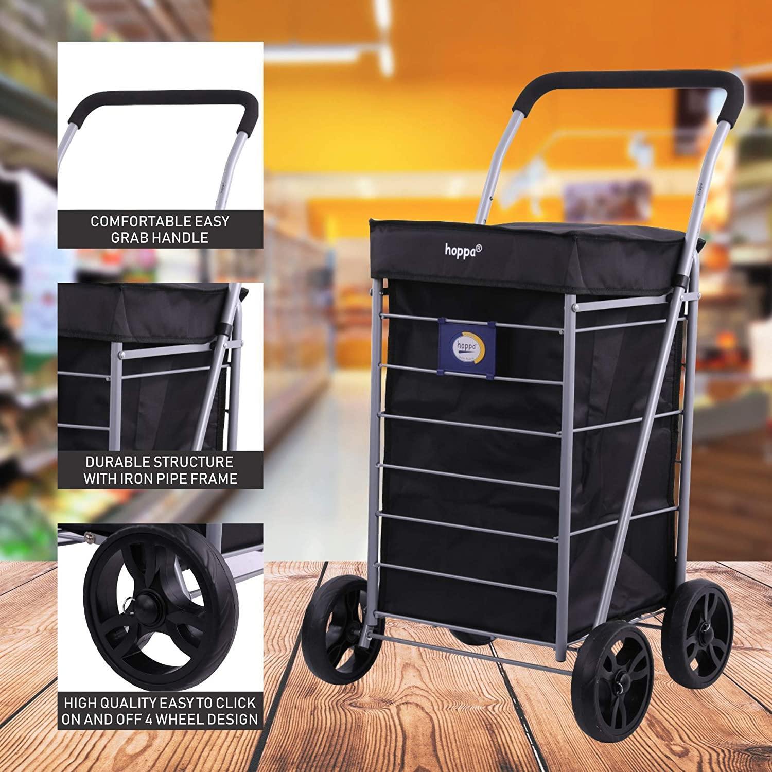 Hoppa Lightweight 4-Wheel Premium Folding Shopping Trolley Extra Large 64L Capacity Shopping Trolley Bag, 95cm, 4.8kg, Push/Pull Stairclimber (Black) - Packed Direct UK