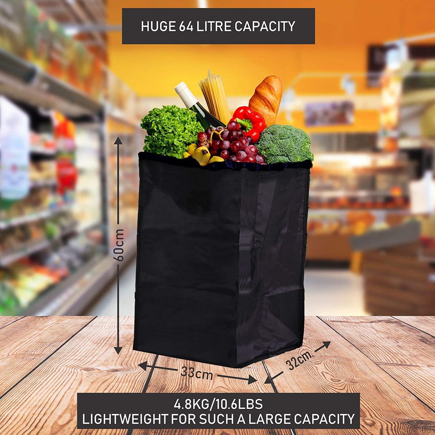 Hoppa Lightweight 4-Wheel Premium Folding Shopping Trolley Extra Large 64L Capacity Shopping Trolley Bag, 95cm, 4.8kg, Push/Pull Stairclimber (Black) - Packed Direct UK