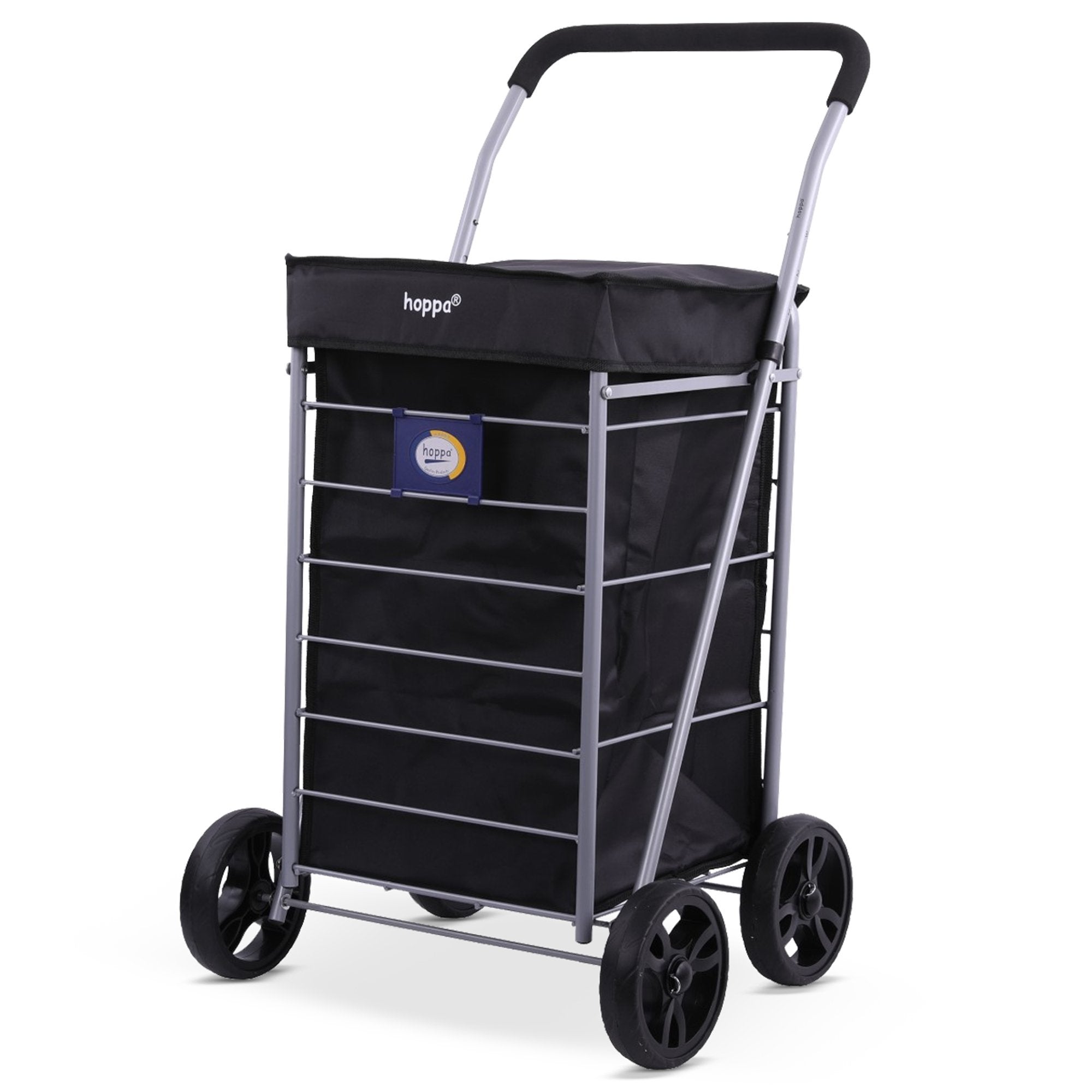 Hoppa Lightweight 4-Wheel Premium Folding Shopping Trolley Extra Large 64L Capacity Shopping Trolley Bag, 95cm, 4.8kg, Push/Pull Stairclimber (Black) - Packed Direct UK