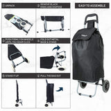 Hoppa Lightweight Shopping Trolley 2021 Model Folding 2 Wheel Large Capacity Shopper (Black 140), 47 Liter with 1 Year Warranty - Packed Direct UK