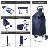Hoppa Lightweight Shopping Trolley Folding 2 Wheel Large Capacity Shopper (Navy 140) - Packed Direct UK