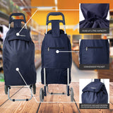 Hoppa Lightweight Shopping Trolley Folding 2 Wheel Large Capacity Shopper (Navy 140) - Packed Direct UK