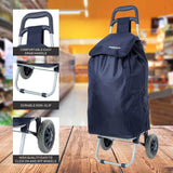 Hoppa Lightweight Shopping Trolley Folding 2 Wheel Large Capacity Shopper (Navy 140) - Packed Direct UK