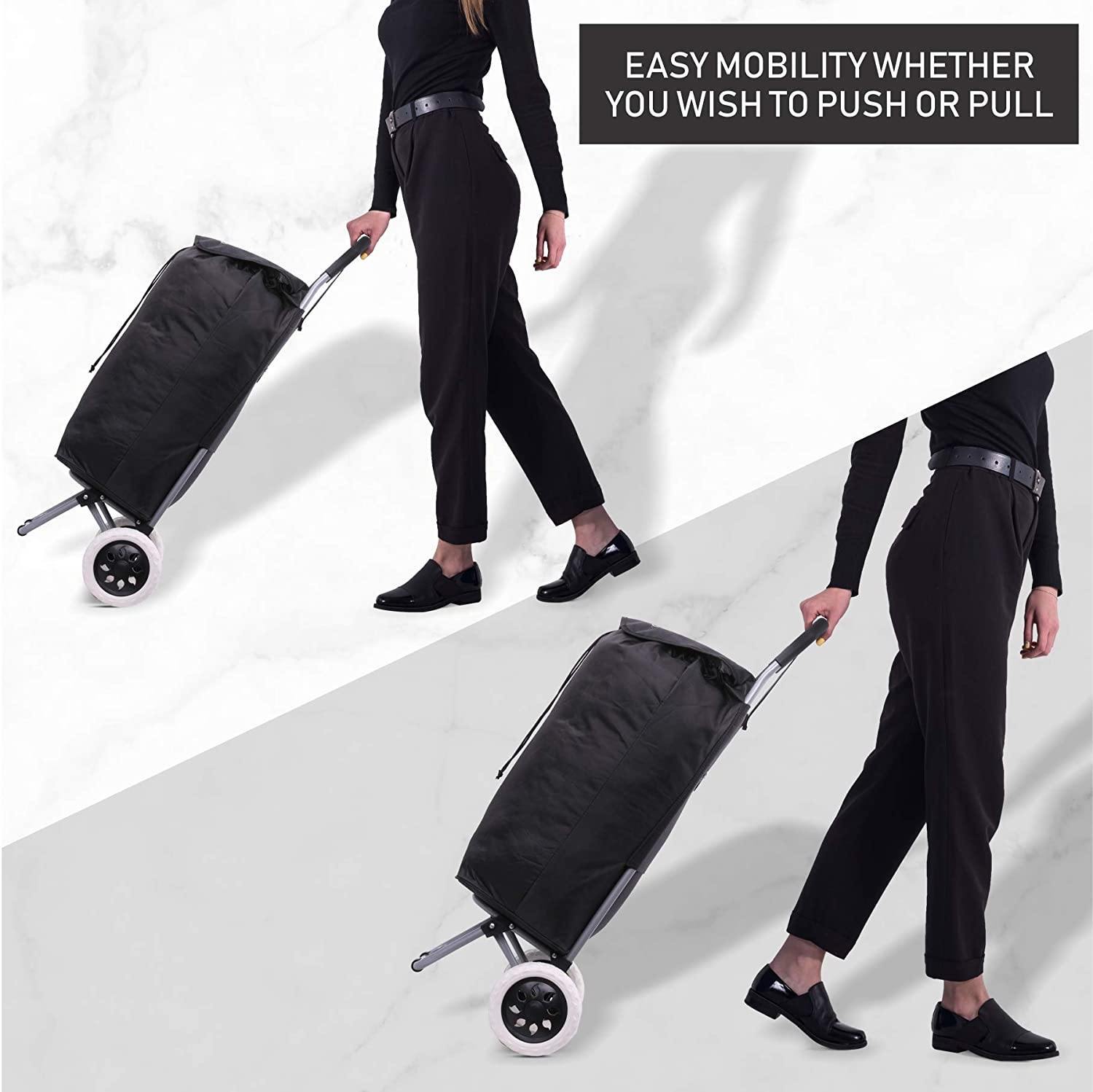 Lightweight Shopping Trolley, Trendy Folding/Collapsible Push/Pull Carts (Black) - Packed Direct UK