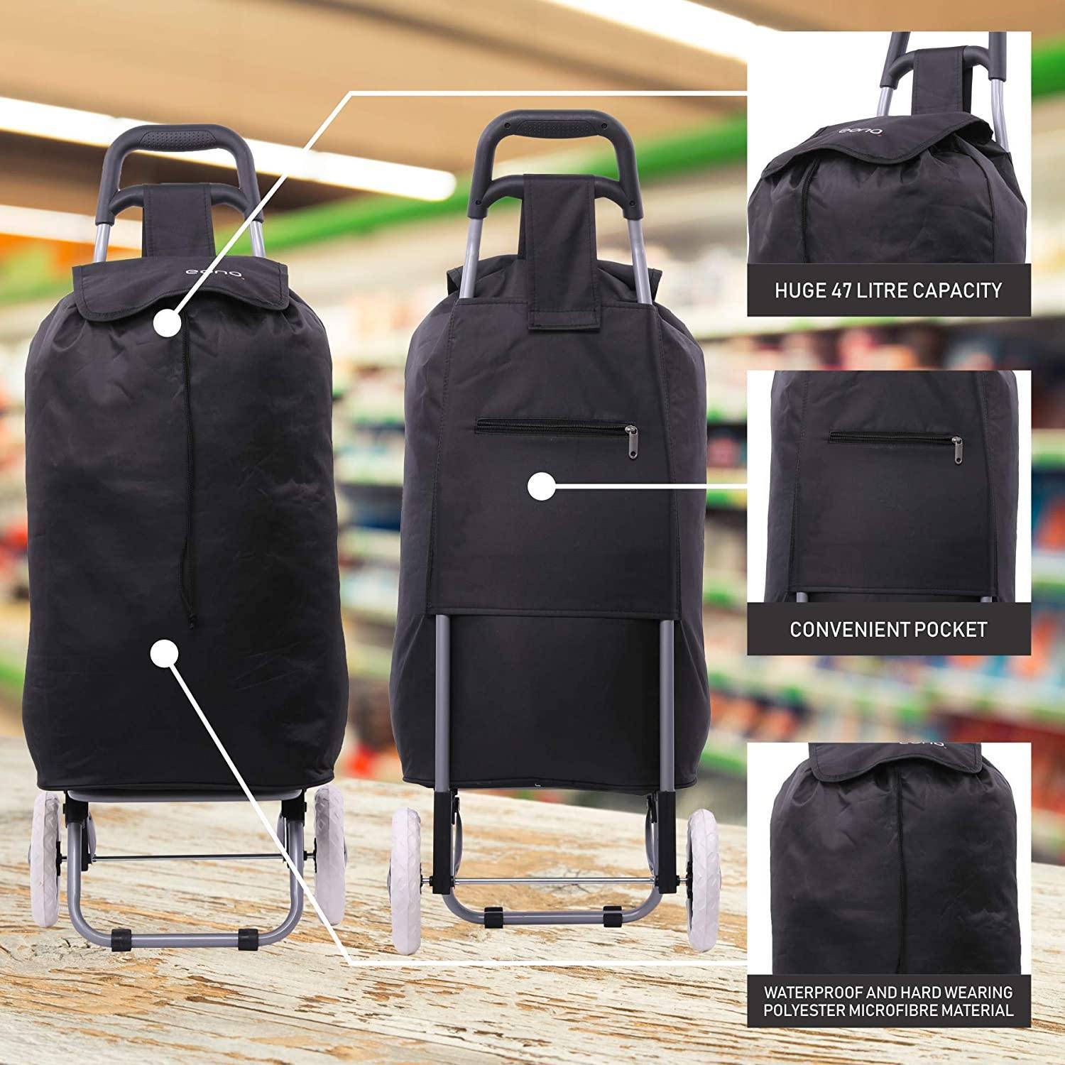 Lightweight Shopping Trolley, Trendy Folding/Collapsible Push/Pull Carts (Black) - Packed Direct UK