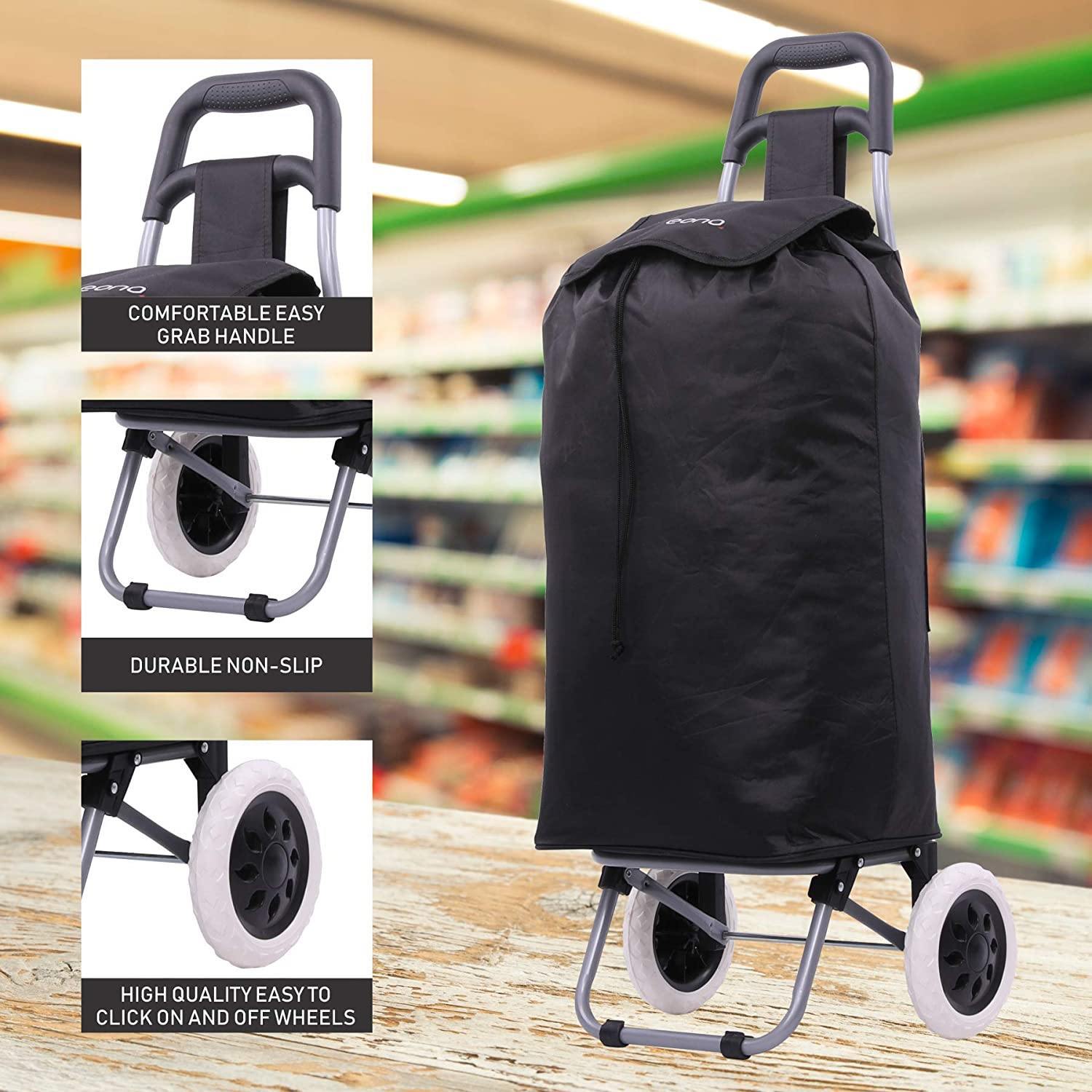 Lightweight Shopping Trolley, Trendy Folding/Collapsible Push/Pull Carts (Black) - Packed Direct UK