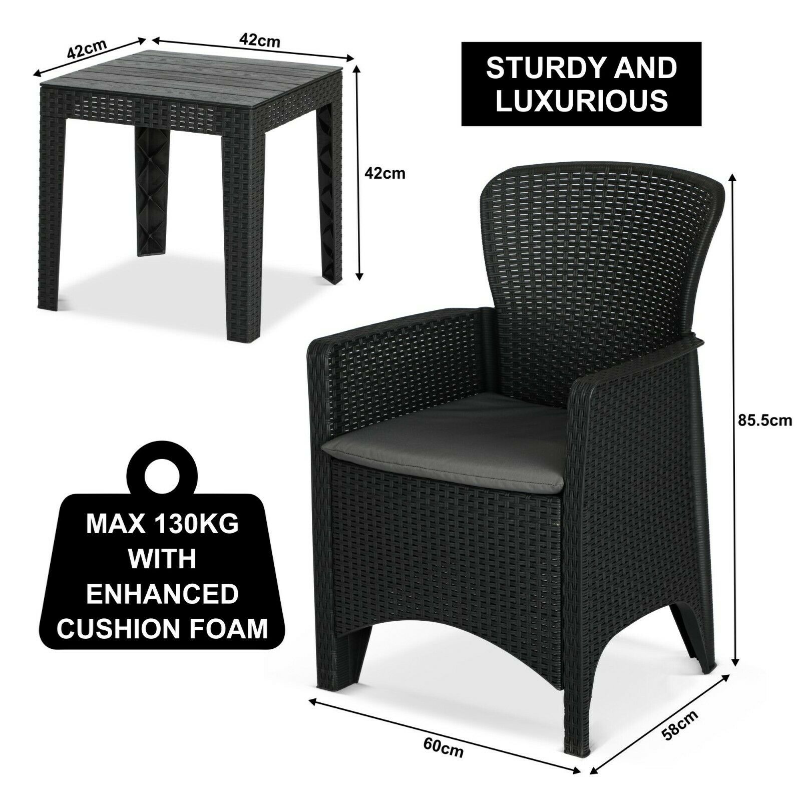 Olsen & Smith 3 Piece 2 Person Weatherproof Rattan Outdoor Garden Lawn Decking Patio Balcony Furniture Set, 2 Chairs and Cushions with 1 Table , Grey - Packed Direct UK