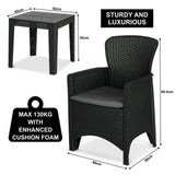 Olsen & Smith 3 Piece 2 Person Weatherproof Rattan Outdoor Garden Lawn Decking Patio Balcony Furniture Set, 2 Chairs and Cushions with 1 Table , Grey - Packed Direct UK