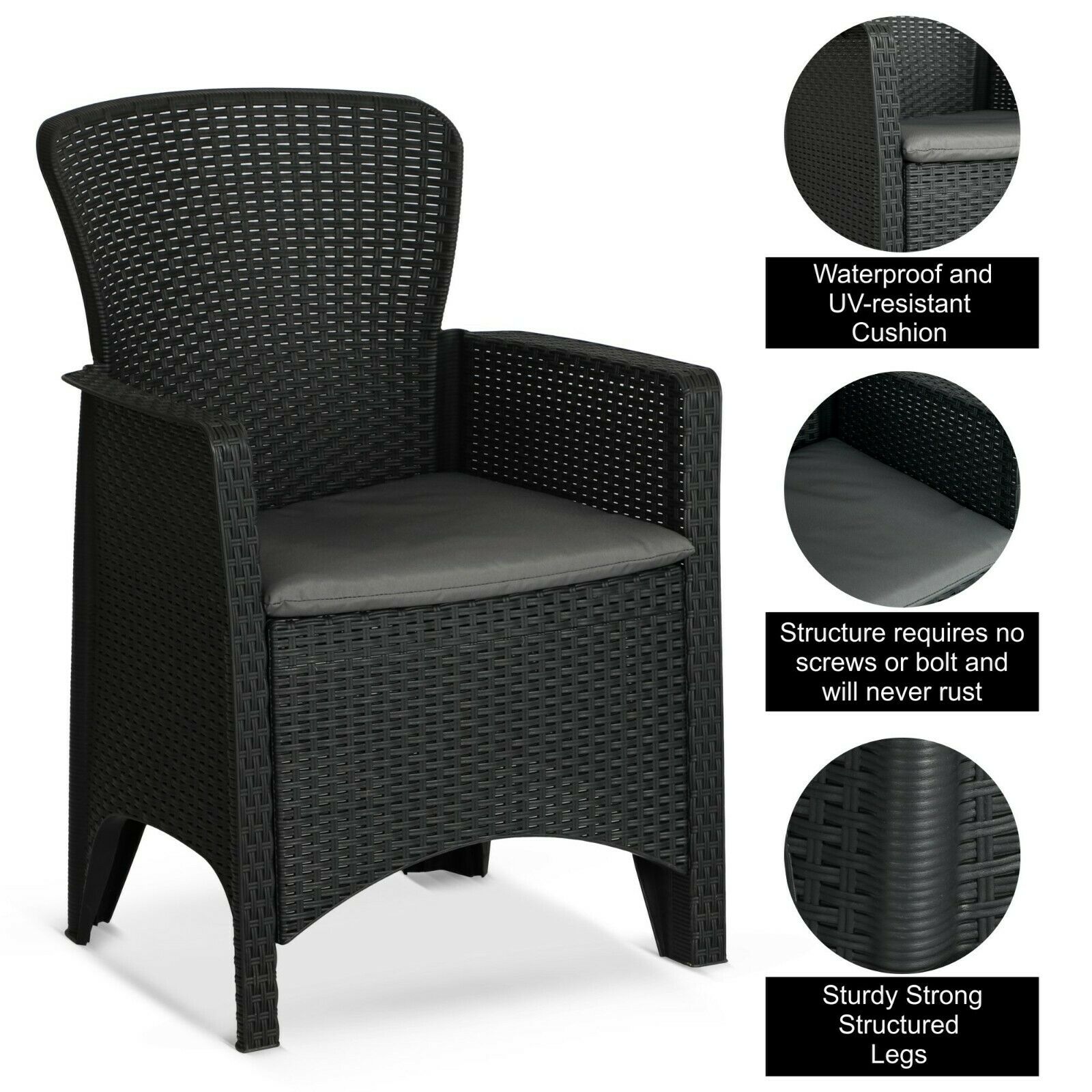 Olsen & Smith 3 Piece 2 Person Weatherproof Rattan Outdoor Garden Lawn Decking Patio Balcony Furniture Set, 2 Chairs and Cushions with 1 Table , Grey - Packed Direct UK