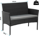 Olsen & Smith 4 Piece Rattan Effect Outdoor Garden Patio Furniture Set - Love Seat Sofa + 2 Chairs + Table (Black) - Packed Direct UK