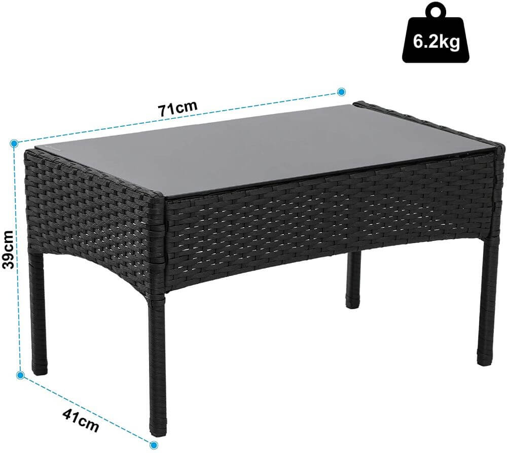 Olsen & Smith 4 Piece Rattan Effect Outdoor Garden Patio Furniture Set - Love Seat Sofa + 2 Chairs + Table (Black) - Packed Direct UK