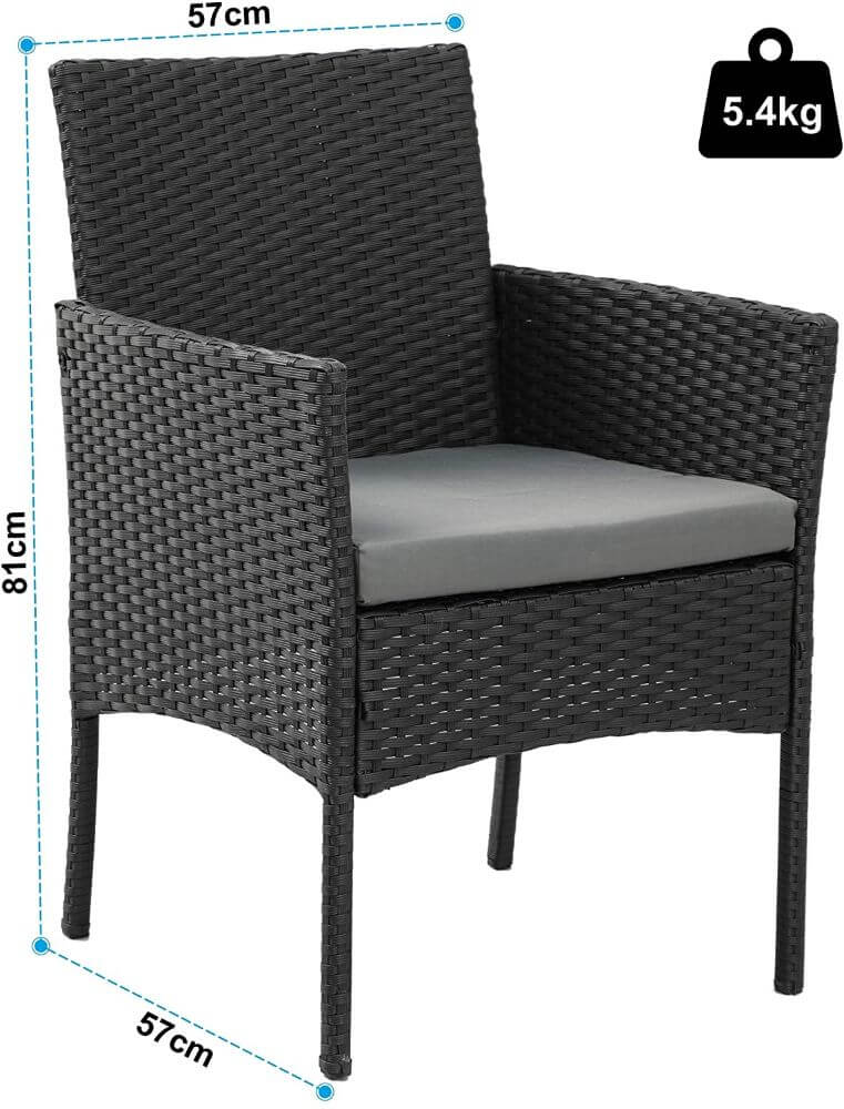 Olsen & Smith 4 Piece Rattan Effect Outdoor Garden Patio Furniture Set - Love Seat Sofa + 2 Chairs + Table (Black) - Packed Direct UK