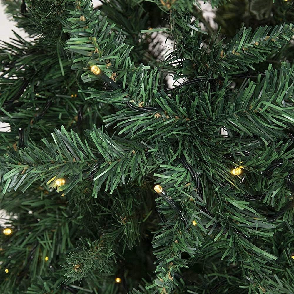 Olsen & Smith 7.5-Foot Pre-Lit Artificial Spruce Christmas Tree with 300 LED Lights, Hinged Trunk for Easy Installation and Storage, Includes Metal Stand - Packed Direct UK