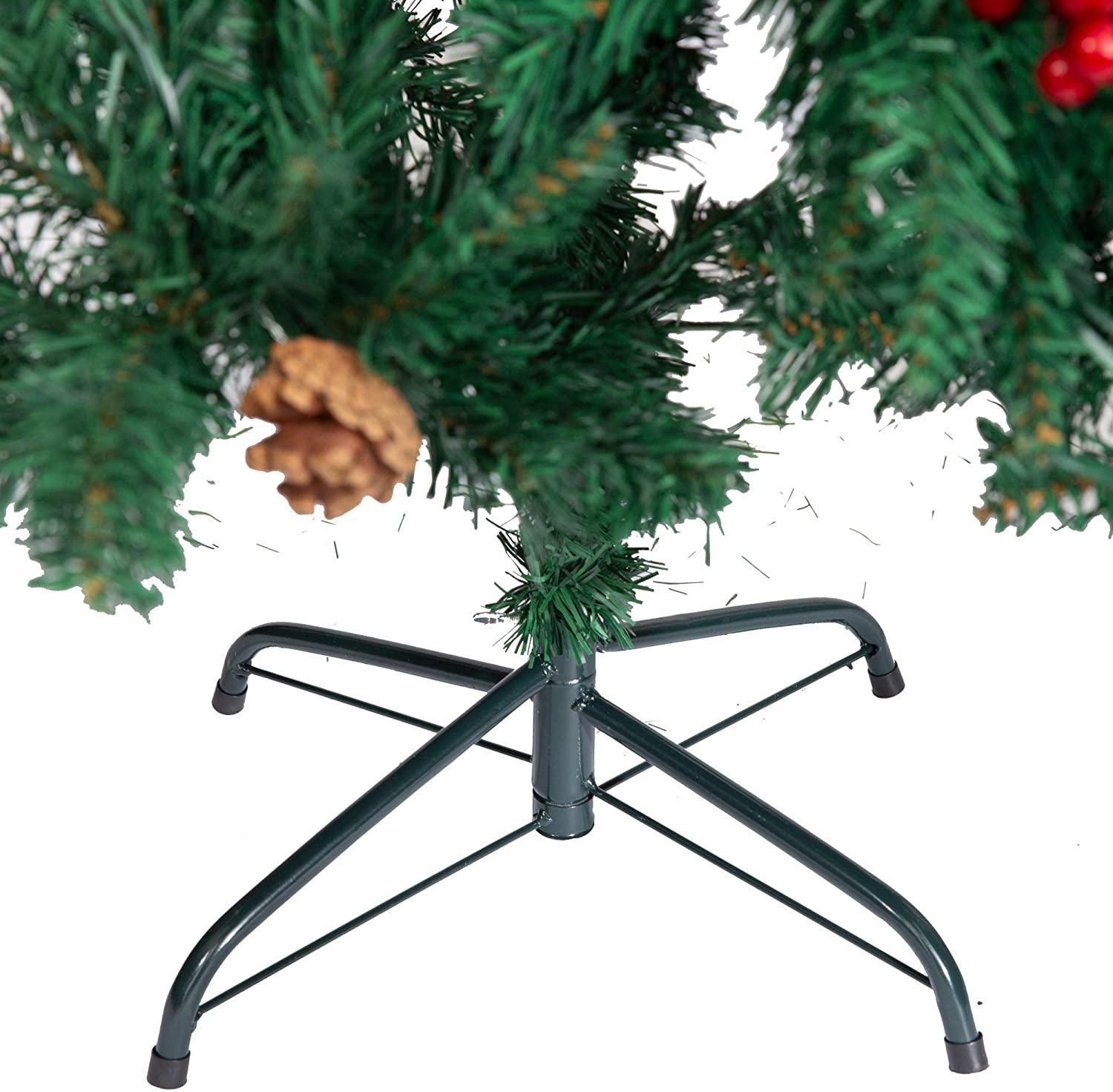 Olsen & Smith 7ft (7 Feet) 2.1m 900 Tips Festive Artificial Pine Indoor Xmas Christmas Tree with Red Berry and Pinecone Decoration - Packed Direct UK