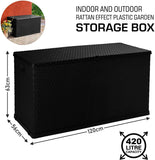 Olsen & Smith Toomax Multibox 420L Outdoor Plastic Storage Box Garden Furniture - 121 x 56 x 63 cm - Rattan Style - Packed Direct UK