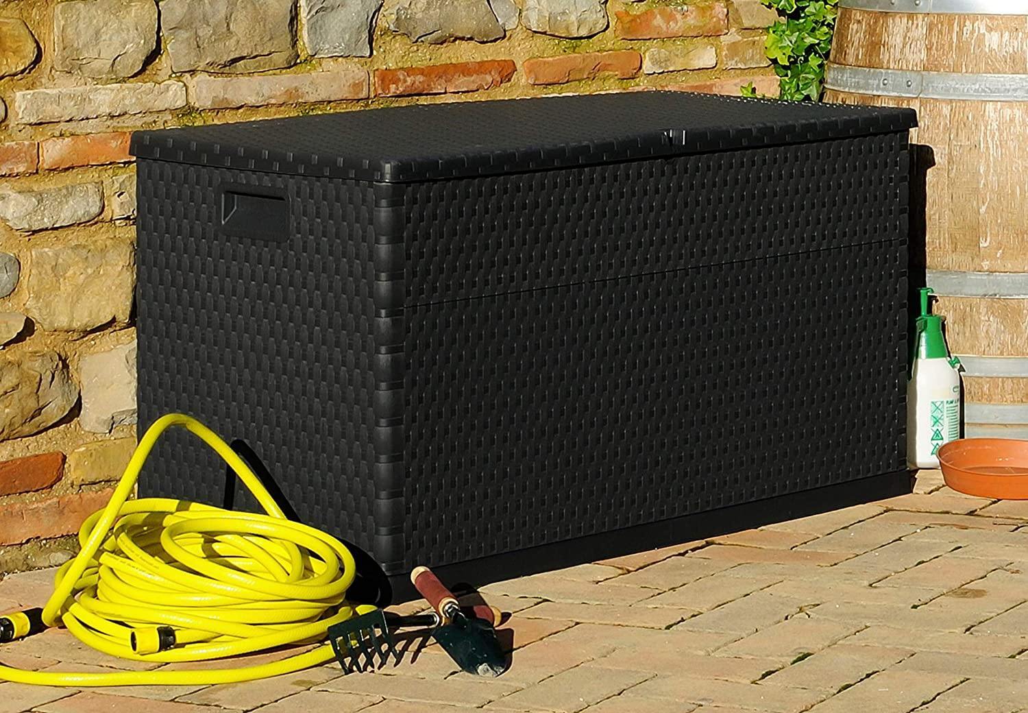 Olsen & Smith Toomax Multibox 420L Outdoor Plastic Storage Box Garden Furniture - 121 x 56 x 63 cm - Rattan Style - Packed Direct UK