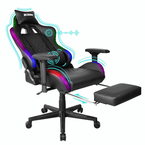 Olsen & Smith XTREME Engage Premium Ergonomic Gaming Chair with Lumbar Support, 3D Adjustable Armrest, Head Pillow, Retractable Footrest, Bluetooth Speakers, RGB LED Lights - Packed Direct UK