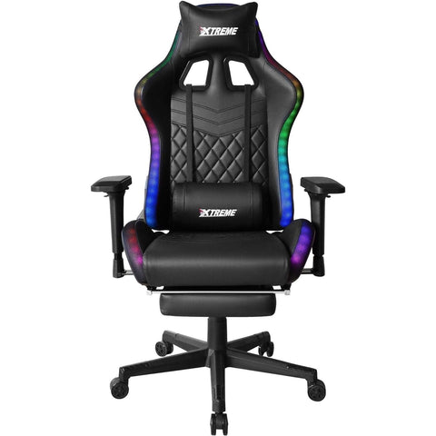 O&S XTREME Engage Premium Gaming Chair with Bluetooth Speakers & RGB LED Lights PC Computer Recliner Swivel Gamer Chair Detachable Padded Headrest Lumbar Support Cushion & Footrest Black - Packed Direct UK