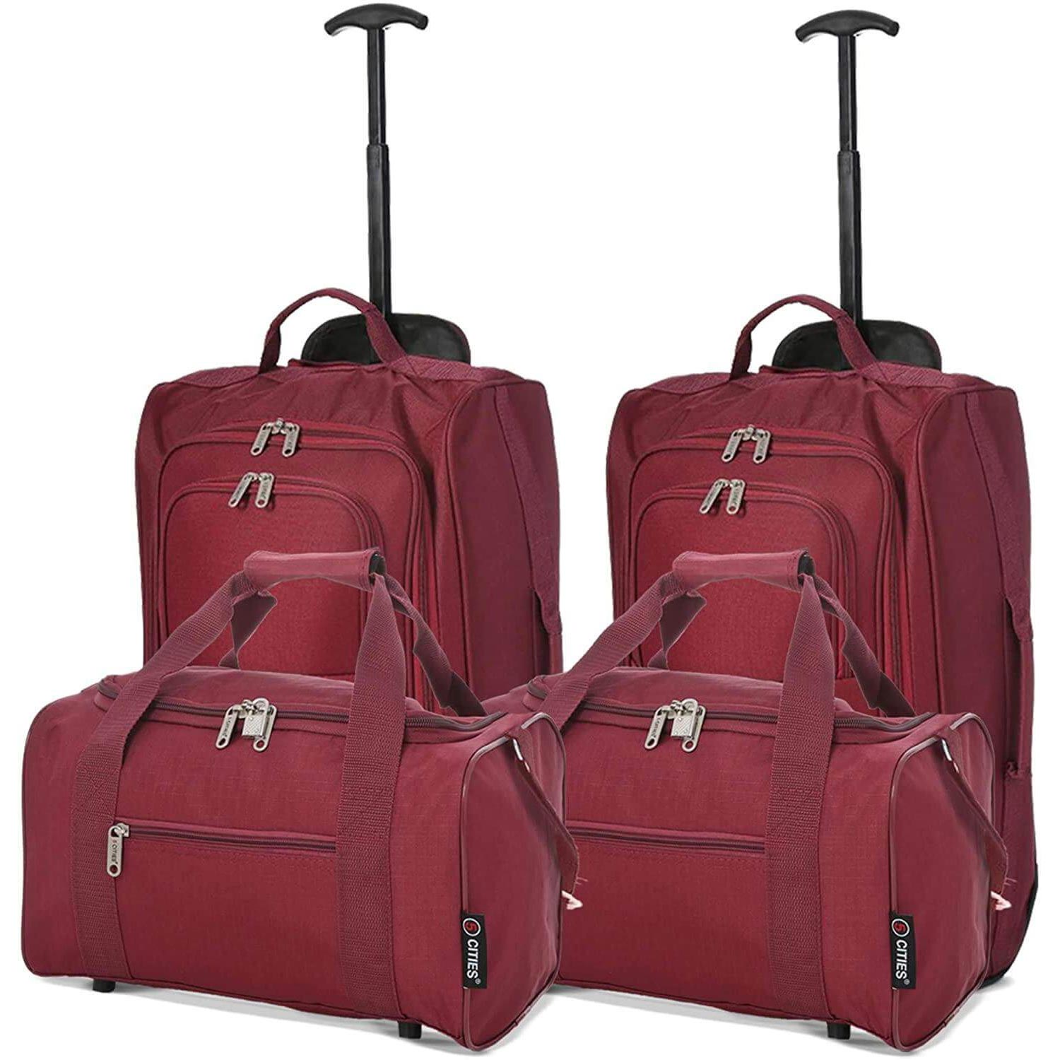 Set of 2 Hand Luggage Set Including Ryanair Cabin Approved 55x40x20cm Trolley Bag & 40x20x25 Ryanair Maximum Holdall Under Seat Flight Bag - Packed Direct UK
