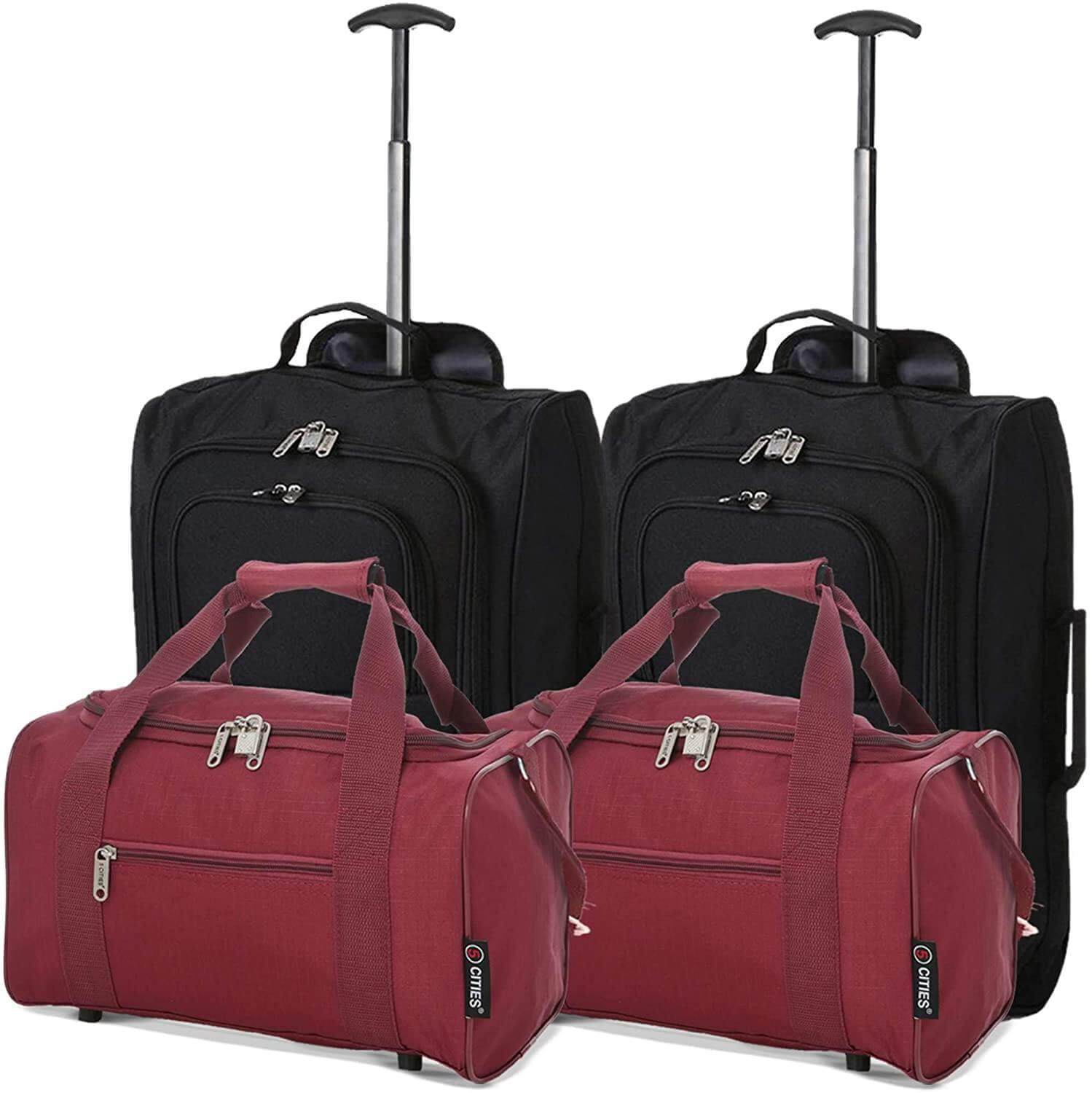 Set of 2 Hand Luggage Set Including Ryanair Cabin Approved 55x40x20cm Trolley Bag & 40x20x25 Ryanair Maximum Holdall Under Seat Flight Bag - Packed Direct UK