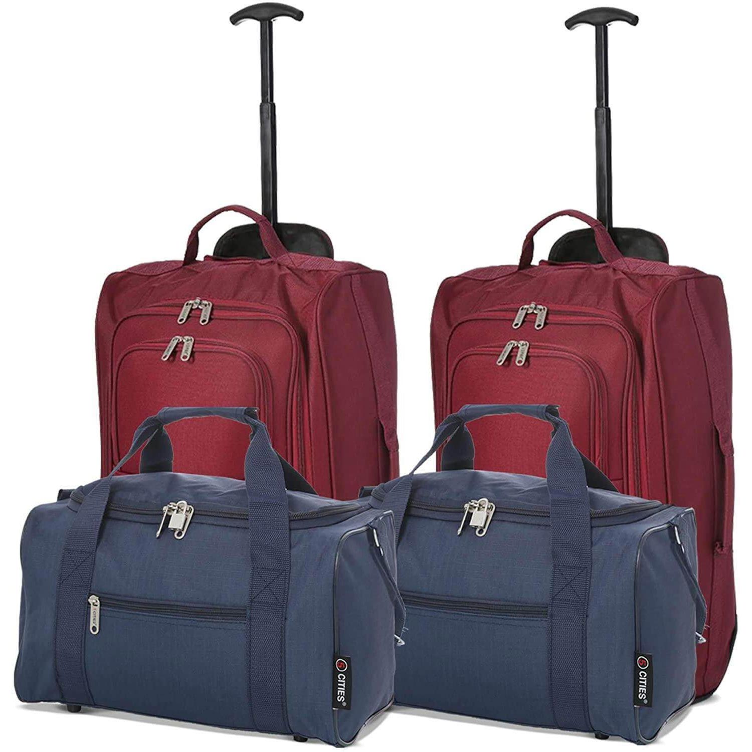 Set of 2 Hand Luggage Set Including Ryanair Cabin Approved 55x40x20cm Trolley Bag & 40x20x25 Ryanair Maximum Holdall Under Seat Flight Bag - Packed Direct UK
