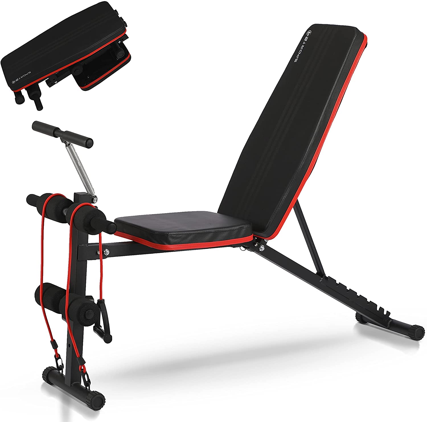 SPORT24 New And Improved 2021 Weight Bench Adjustable, Full Body Exercise Folding Fitness Workout Bench with 6 Positions, Exercise Bench for Weight Lifting & Sit Up Abdominal Supine Board Flat Home Gym - Packed Direct UK