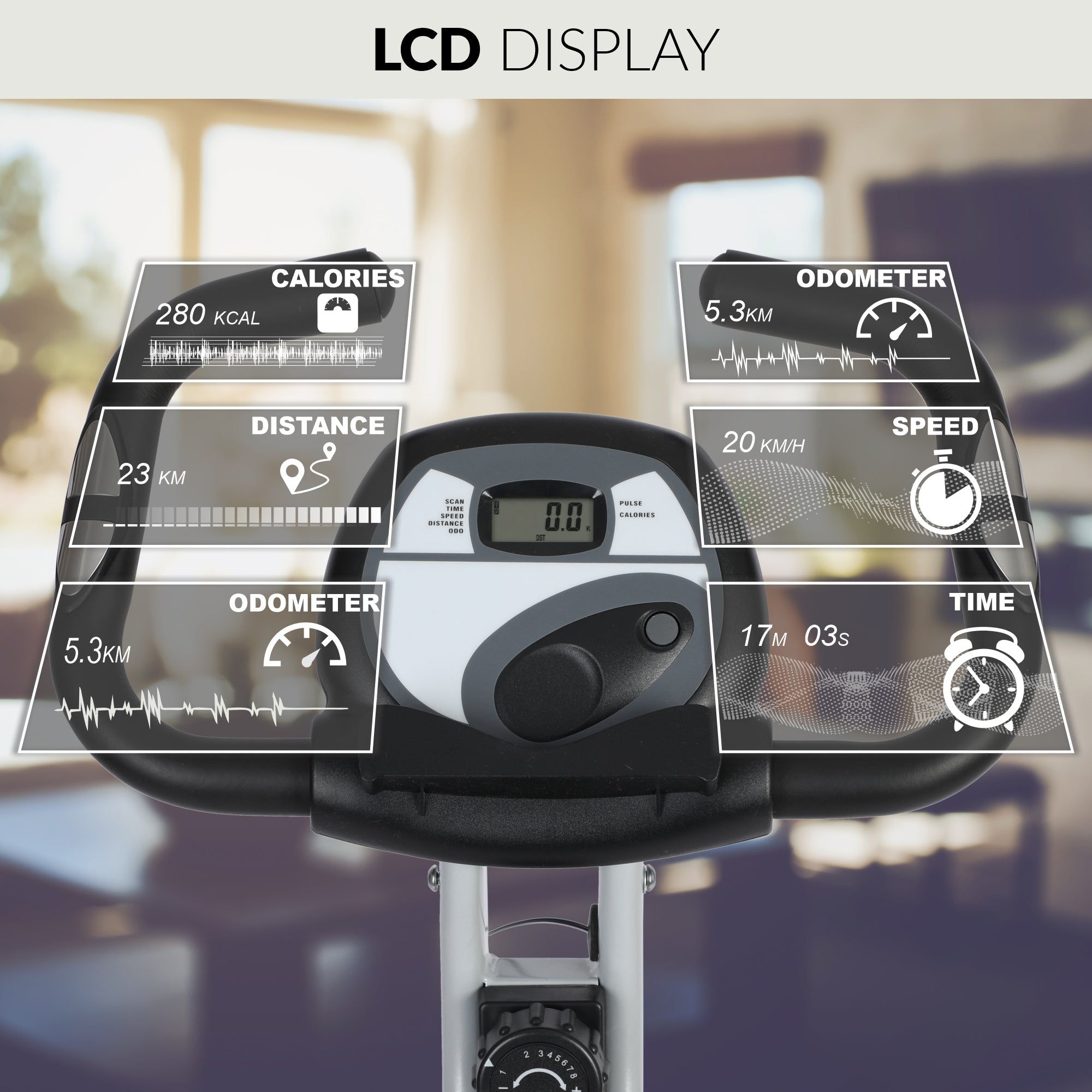 SPORT24 Stationary Upright Exercise Bike Bicycle with Back Rest for Indoor Home Use, LCD Monitor Screen , Cardio Trainer, Fitness, Multi-Resistance Levels, 2021 Edition - Packed Direct UK