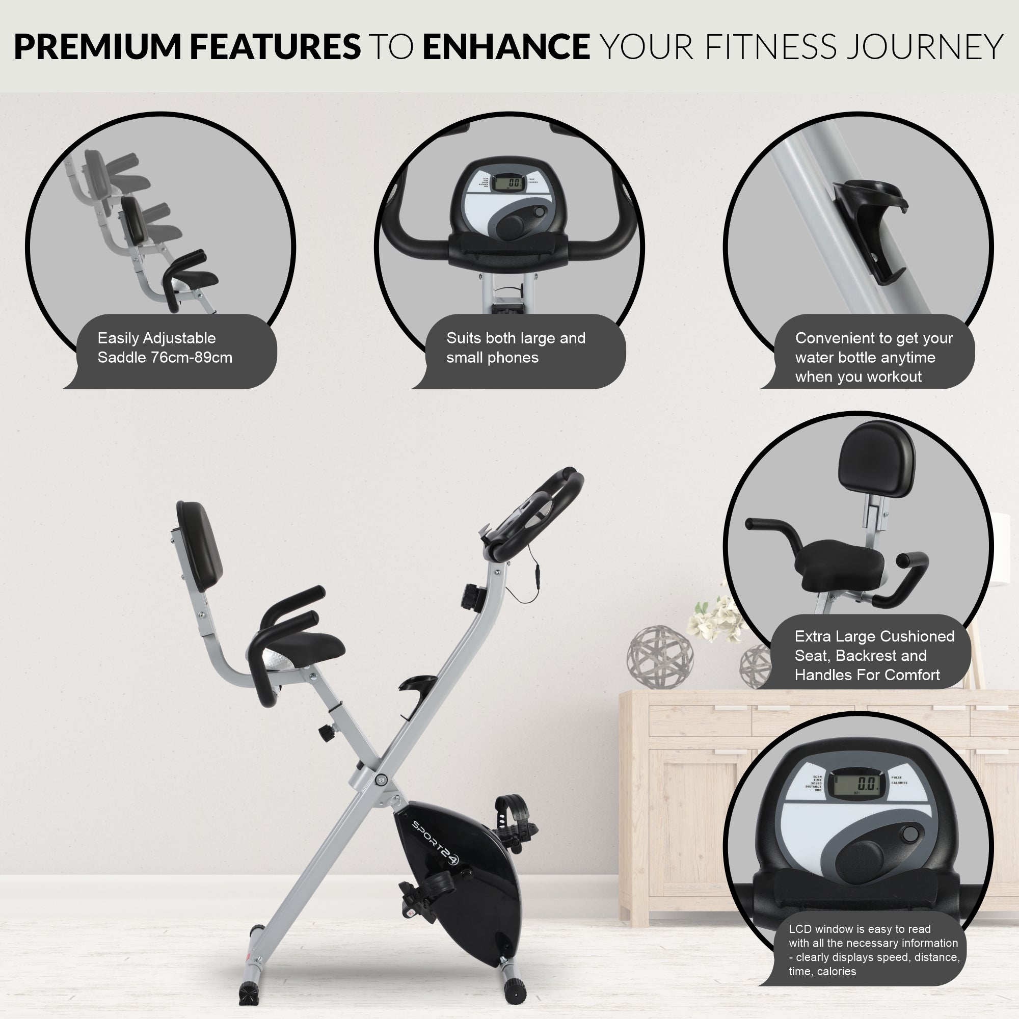 SPORT24 Stationary Upright Exercise Bike Bicycle with Back Rest for Indoor Home Use, LCD Monitor Screen , Cardio Trainer, Fitness, Multi-Resistance Levels, 2021 Edition - Packed Direct UK