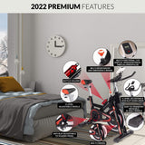 SPORT24 Stationary Upright Exercise Spinning Bike for Home Use With 8Kg Flywheel, LCD Multi-Function Monitor, Cardio Trainer, Indoor Fitness, Multi-Resistance Levels, Flywheel Bicycle, Black Red