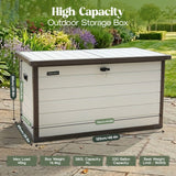 Olsen & Smith 380L Large Garden Storage Box – Weather Resistant Outdoor Storage Chest with Padlock, Wood Effect Plastic Cushion Storage Box, Heavy Duty Patio Storage (Beige)