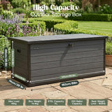 Olsen & Smith 570L Large Garden Storage Box – Weather Resistant Outdoor Storage Chest with Padlock, Wood Effect Plastic Cushion Storage Box, Heavy Duty Patio Storage (Grey)