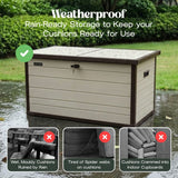 Olsen & Smith 380L Large Garden Storage Box – Weather Resistant Outdoor Storage Chest with Padlock, Wood Effect Plastic Cushion Storage Box, Heavy Duty Patio Storage (Beige)