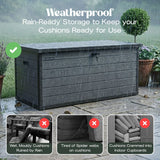 Olsen & Smith 570L Large Garden Storage Box – Weather Resistant Outdoor Storage Chest with Padlock, Wood Effect Plastic Cushion Storage Box, Heavy Duty Patio Storage (Grey)