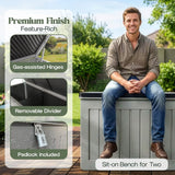 Olsen & Smith 830L MASSIVE Capacity Outdoor Garden Storage Box Plastic Shed - Weatherproof & Sit On with Wood Effect Chest