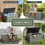 Olsen & Smith 830L MASSIVE Capacity Outdoor Garden Storage Box Plastic Shed - Weatherproof & Sit On with Wood Effect Chest