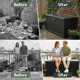 Olsen & Smith 570L Large Garden Storage Box – Weather Resistant Outdoor Storage Chest, 100% Recycled Plastic Cushion Storage Box with Padlock & Wood Effect, Heavy Duty Patio Storage (Grey)