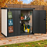 Olsen & Smith Ashcombe 1000L Mini Garden Storage Cabinet – Large Weatherproof Outdoor Storage Shed with Lockable Double Doors, Adjustable Shelf, Combination Padlock, Waterproof Wood-Look PP, Tool & Cushion Store