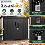 Olsen & Smith Ashcombe 1000L Mini Garden Storage Cabinet – Large Weatherproof Outdoor Storage Shed with Lockable Double Doors, Adjustable Shelf, Combination Padlock, Waterproof Wood-Look PP, Tool & Cushion Store