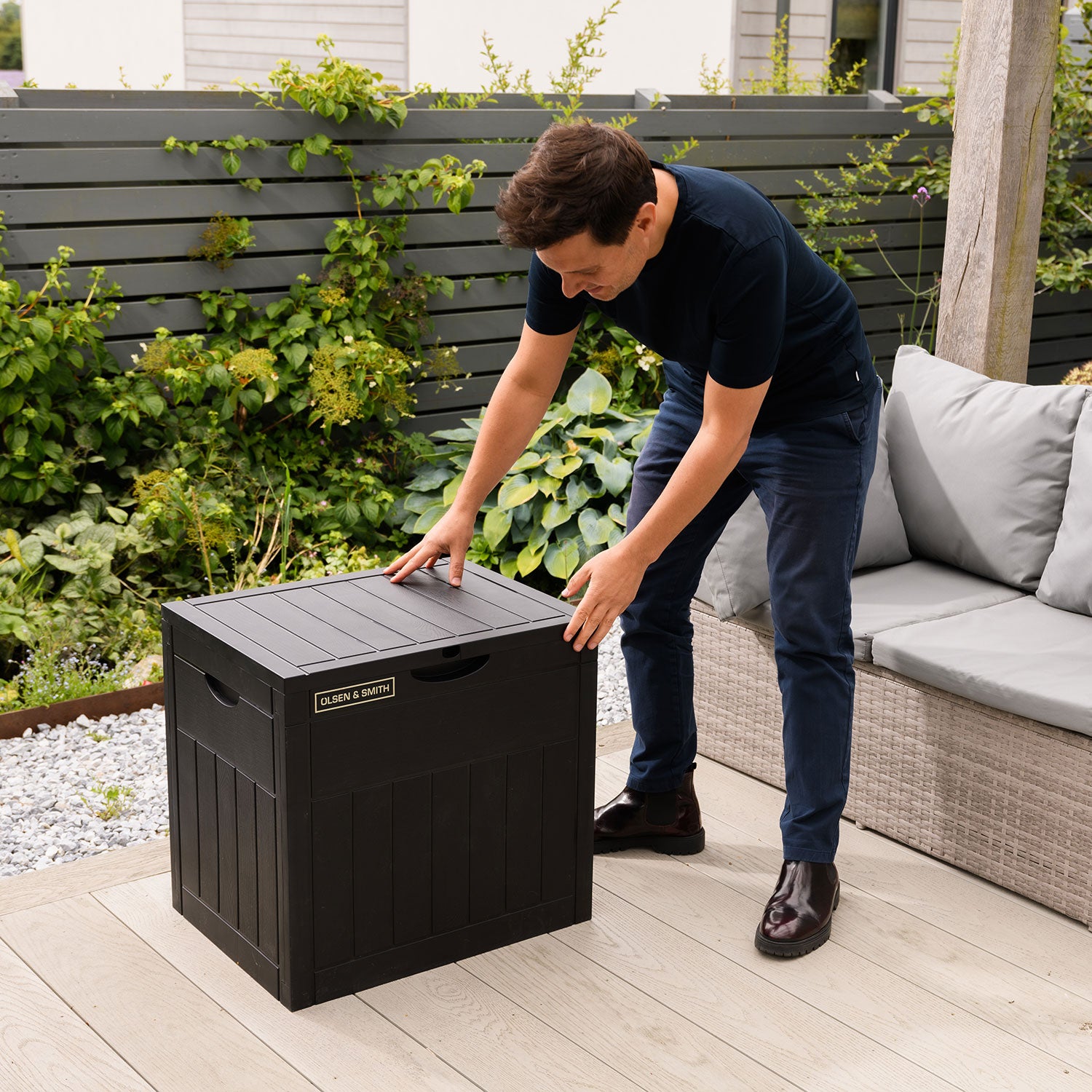 Storage Box Image Outdoor Plastic Storage Boxes With Locks Patiowell 32 Gal. Wood Grain