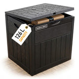 Olsen & Smith Lockable Outdoor Garden Plastic Storage Box Container Chest Lawn Balcony Furniture, Weather Resistant, Wood Panel Effect (126L)